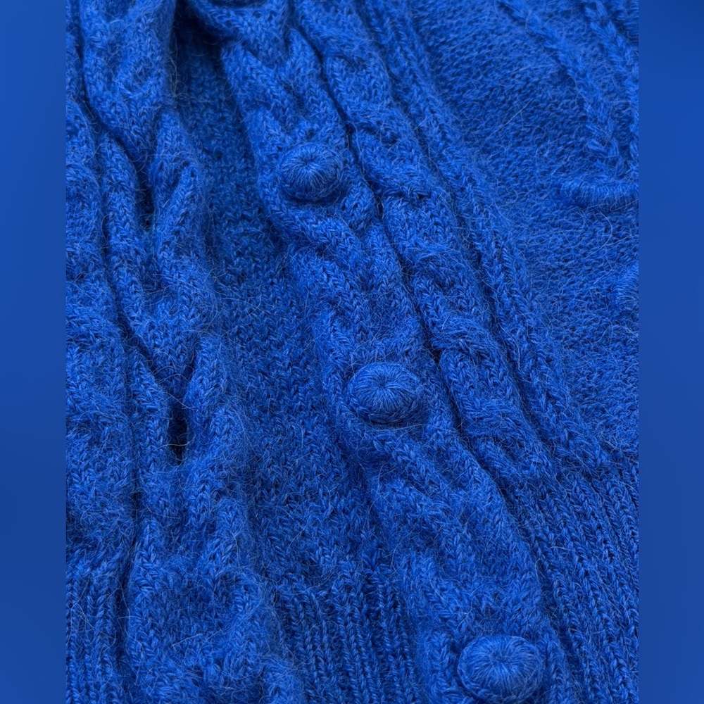 Peruvian Connection 100% Alpaca Cable Knit Cardigan Sweater - Blue Size Small - Picture 12 of 13
